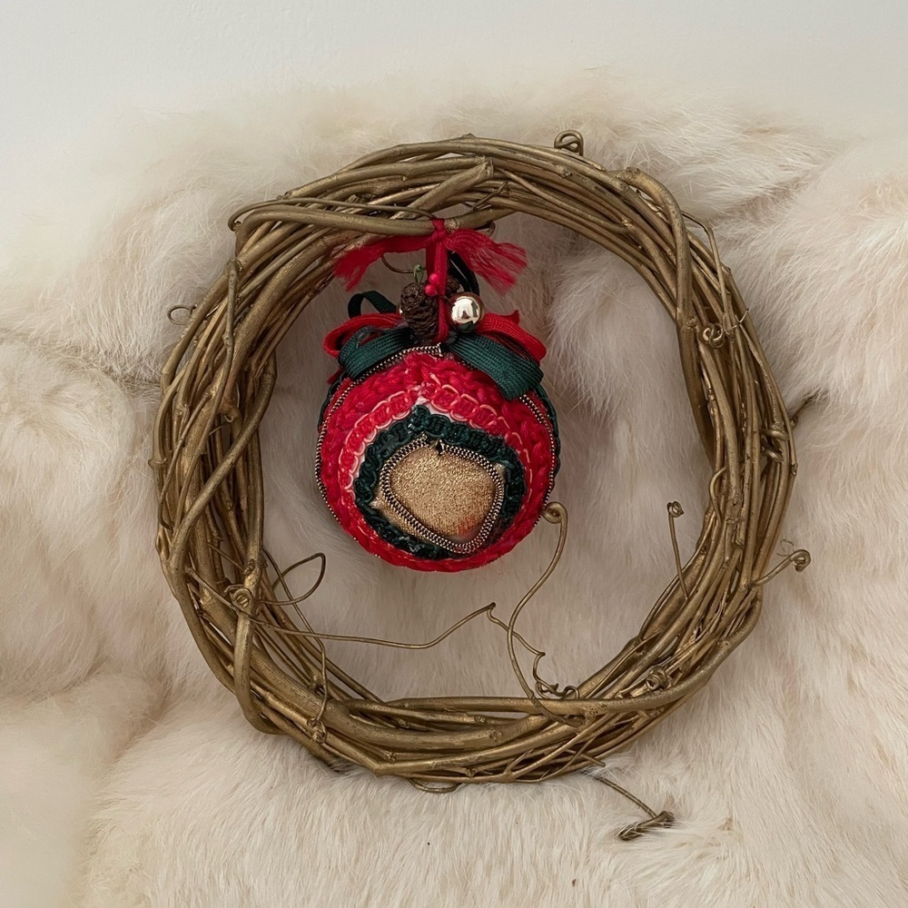 Two Vintage Grapevine Wreath Ornaments